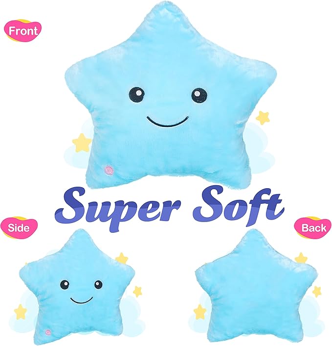 WEWILL 13'' Creative Twinkle Star Glowing LED Night Light Plush Stuffed Animals Toys Birthday Christmas Holiday Valentines Gifts for Toddlers Girls(Blue)