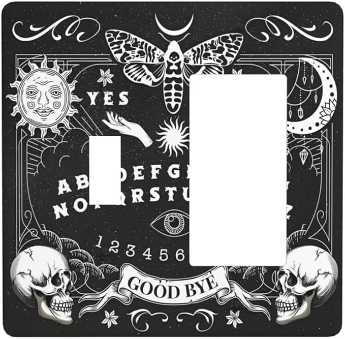 Black Witchy Skeleton Skull Gothic Sun Moon Outlet Covers 1 Toggle 1 Rocker Combination Decorative Wall Plate Electrical Switch Plates Light Switch Cover Plate for Bedroom Living Room Decor