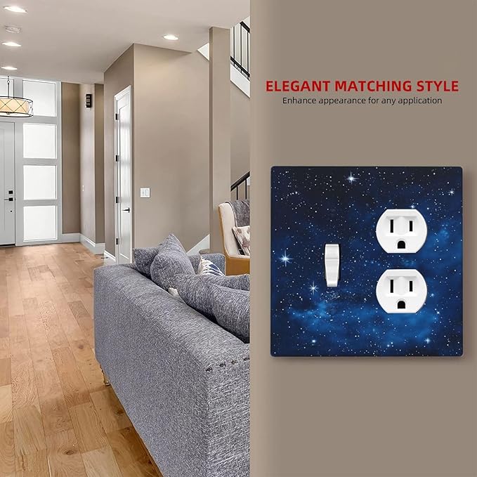 Light Switch Cover Plate Galaxy Starry Sky Universe Sparkle Stars 2 Gang Outlet Covers 1 Toggle 1 Duplex Socket Cover Wallplates Electrical Switch Plate Covers for Bathroom Bedroom Decor