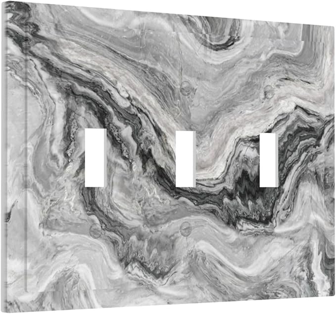 Beautiful Grey Marble Texture Simple Abstract Print Decorative Switch Plates 3 Gang Wall Plate Triple Toggle Light Switch Cover Faceplate Electrical Wall Panels for Bathroom Kitchen Decor