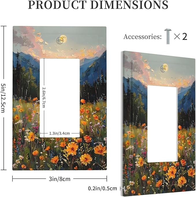 Sunset Wild Flower Field Floral Nature Landscape Decorative Outlet Covers 1 Gang Single Rocker Light Switch Cover Plate Wall Plates GFCI Faceplate for Farmhouse Bedroom Decor