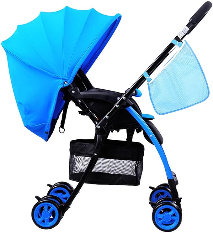 2 Pack Universal Side Sling Stroller Mesh Cargo Net and Organizer, Extra Stroller Storage Space, Non-Slip and Adjustable Straps (Blue) Type-C Convertor