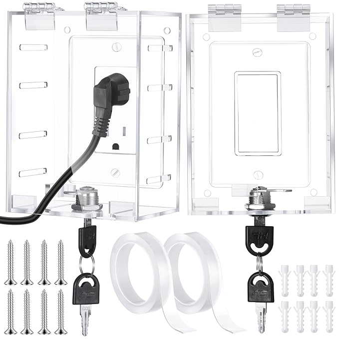 Briwooody 2 Pcs Baby Safety Outlet Cover Box Clear Outlet Covers with Key Outlet Cover for Electrical Outlets Easy Install, Provides Extra Space Inside for Plugs, Adapters