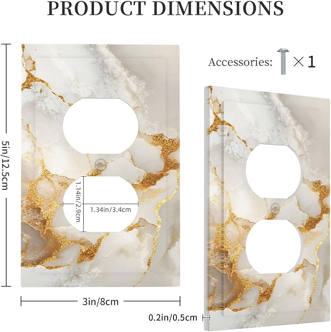 Gold Marble Crack Simple Abstract Print Outlet Covers 1 Gang Duplex Light Switch Cover Decorative Switch Plates Electrical Receptacle Faceplate Wall Plate for Bathroom Kitchen Home Decor