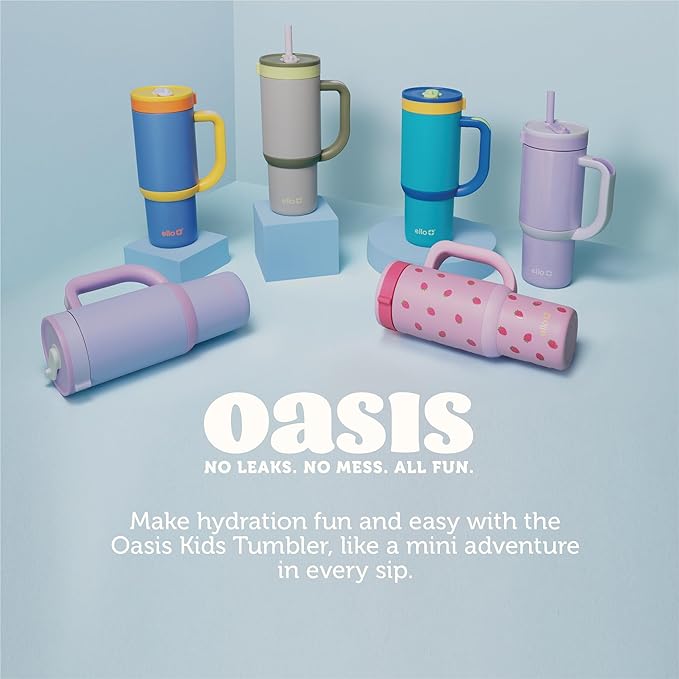 Ello Oasis 14oz Stainless Steel Toddler Tumbler with Handle & Retracting Straw, 100% Leakproof, Double-Wall Vacuum Insulated, Kids Water Bottle for School, BPA Free, Dishwasher Safe, Lavender Fields