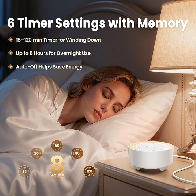 Kipcush White Noise Machine - 21 Soothing Non-Looping Sounds, Dimmable Night Light, & Blind-Touch Buttons | USB-Powered Portable Sleep Therapy for Babies, Adults, Office & Travel - White