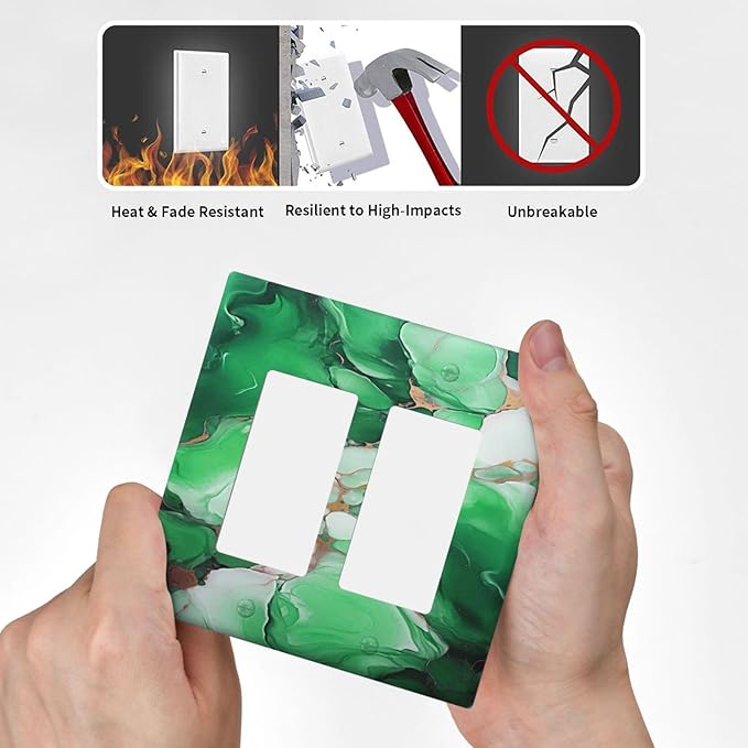 Decorative Outlet Covers Abstract Luxury Emeralds Green Gold MarbleTextures 2 Gang Wall Plate Double Rocker Two Switch Wall Cover Plate Jumbo Dual Electrical GFCI Face Plate