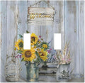 Rustic Sunflower Floral Vintage Wood Board Decorative Switch Plates 2 Gang Double Toggle Outlet Light Switch Cover Wall Plate Electrical Faceplate for Farmhouse Home Decor