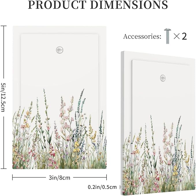 Light Switch Cover Plate Boho Wildflower Green Leaves Rustic Floral Botanical 1 Gang No Device Blank Electrical Wall Plates Faceplate Decorative Switch Plate for Bedroom living Room Decor