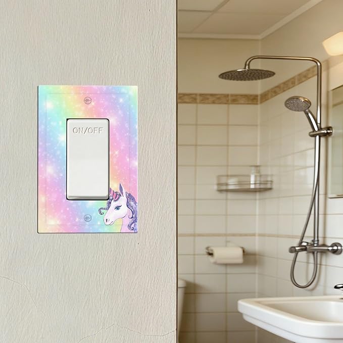 Rainbow Unicorn Single Rocker Switch Cover - 1-Gang Standard US Size Pastel Galaxy Sparkle Light Switch Covers, Magical Fantasy for Boys & Girls Bedroom