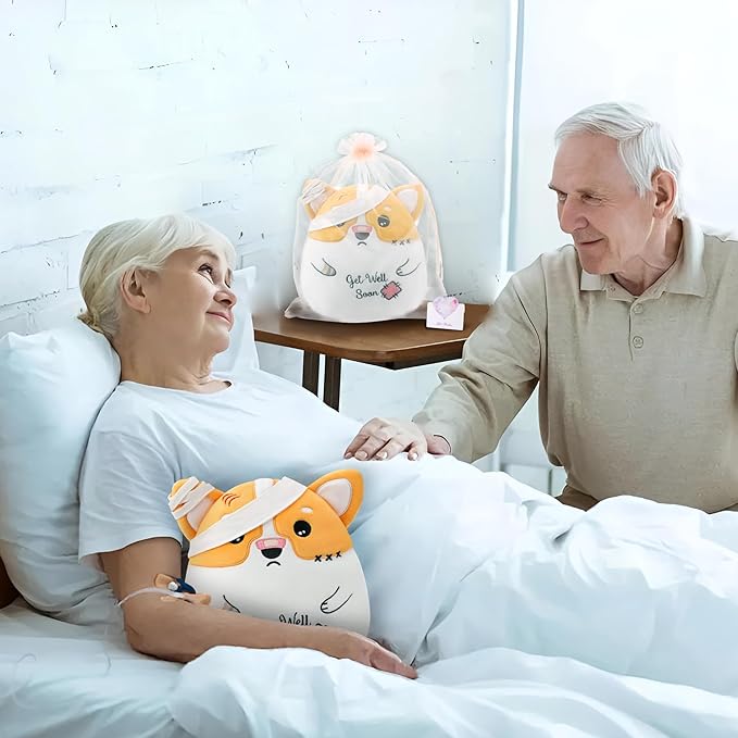 Get Well Soon Dog Plush - Dog Stuffed Animals Corgi Plushie Toys with Injury Bandage, Kids' Pillow Cushion, Gifts for Patient Girls Boys, 9 Inch