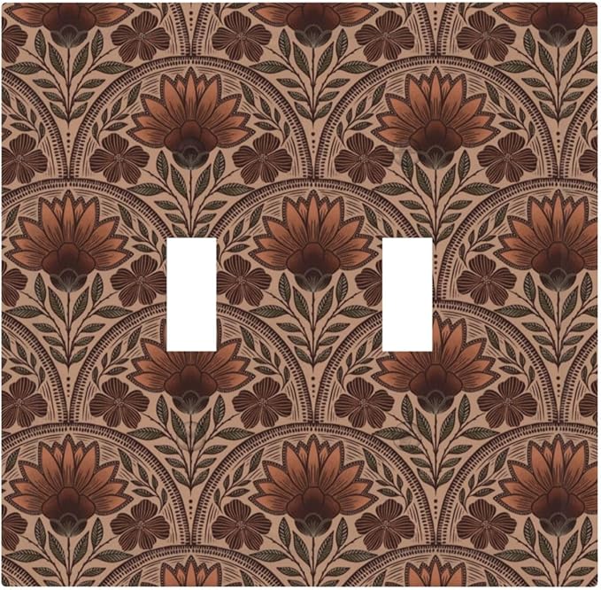 Earth Tone Floral Rustic Damask Boho Flower Decorative Switch Plates 2 Gang Double Toggle Outlet Light Switch Cover Wall Plate Electrical Faceplate for Farmhouse Home Decor