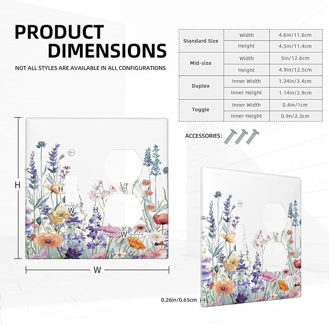 Colorful Floral Purple Lavender Flower Leaves Plants Wallplates 1 Toggle 1 Duplex Switch Plate Electrical GFCI Faceplate Decorative Light Switch Covers for Bed Room Living Room Decor