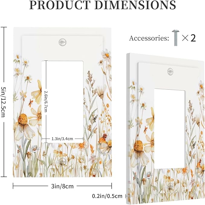 Yellow White Daisy Floral Bee Wild Flower Decorative Outlet Covers 1 Gang Single Rocker Light Switch Cover Plate Wall Plates GFCI Faceplate for Bedroom Living Room Decor