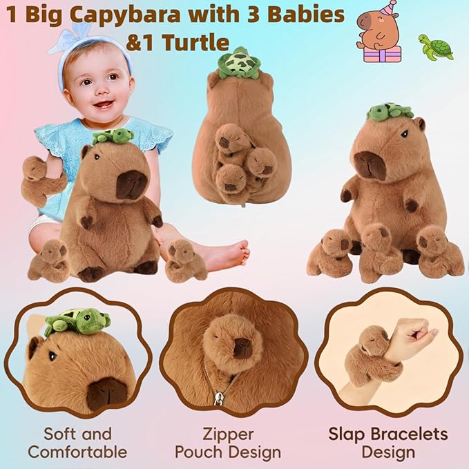 Youthfuljive 5 in 1 Capybara Plush Set 12.8" Mommy Capybara Stuffed Animal with Babies Inside, Stuffed Capybara Plush with 3 Baby Capibaras Peluches Capybara Pillow Plushies Toys for Kids Birthday