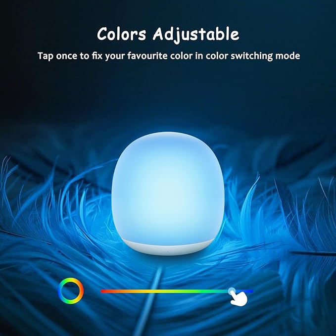 Tyute Night Light for Kids, Baby Egg Night Light with 7 Colors Changing Mode & Stepless Dimming, Soft Silicone Touch Nursery Night Lamp BPA Free, 1 Hour Timer, Rechargeable for Breastfeeding