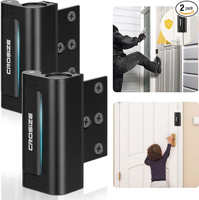 Home Security Door Locks 2 Pack, Metal Door Reinforcement Locks, 3" Withstands 1000 lbs of Impact for Inward Swing Doors, Defender Door Locks for Kids Safety, Prevent Unauthorized Entry (Black)