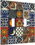 Mystic Aesthetic Boho Sun and Moon Mexican Talavera Tile Double Toggle Wall Plate Mysterious Hippy Kitchen Mosaic Decorative 2-Gang Light Switch Cover Electrical Receptacle Outlet Face Plate Cover