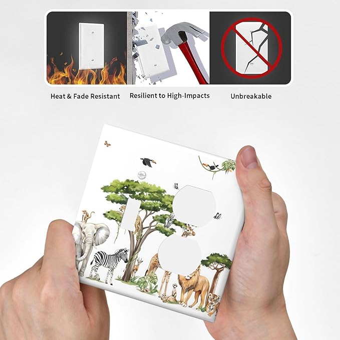 Large Animals Elephant Giraffe Jungle Lion Leopard Zebra Wallplates 1 Toggle 1 Duplex Switch Plate Electrical GFCI Faceplate Decorative Light Switch Covers for Kids Room Nursery Decor