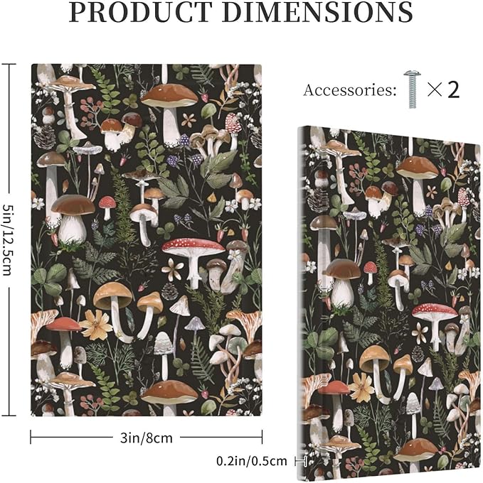 Funny Cute Vintage Gothic Black Boho Mushroom Decorative 1 Gang No Device Blank Wall Plate Plant Leaf Fungus Oversize Electric Unused Receptacle Decorator/Gfci Light Outlets/Switches Face Plate Cover