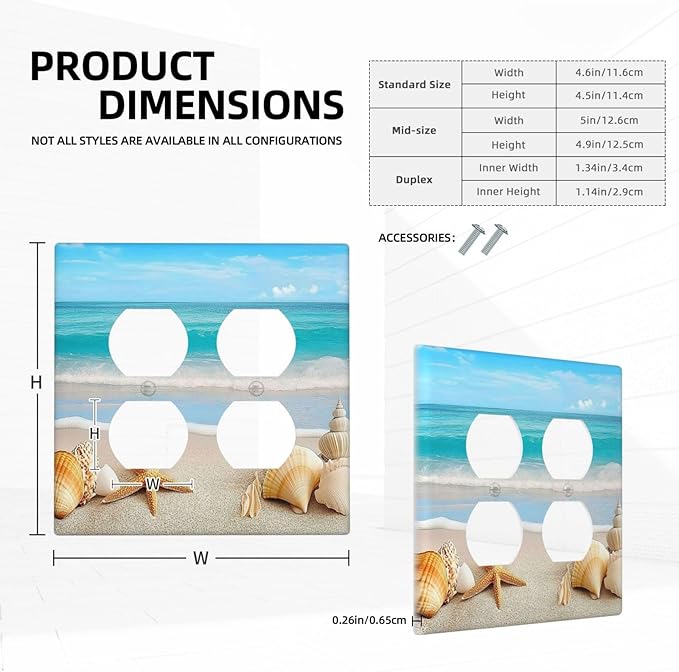 Outlet Covers Seashells Beach Starfish Scallop 2 Gang Double Duplex Decorative Light Switch Covers Electrical Wallplates Socket Faceplate For Bathroom Home Decor