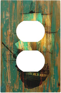 Outlet Covers Rustic Green Wood Grain Sailboat 1 Gang Duplex Light Switch Cover Electrical Receptacle Faceplate Wall Plate Decorative Switch Plates for Farmhouse Bedroom Decor
