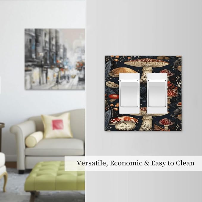 Decorative Outlet Covers Vintage Mushroom Floral 2 Gang Double Rocker Light Switch Cover Plate Electrical Switch Plate Cover Decorate GFCI Wall Plate for Bedroom Kids room Decor