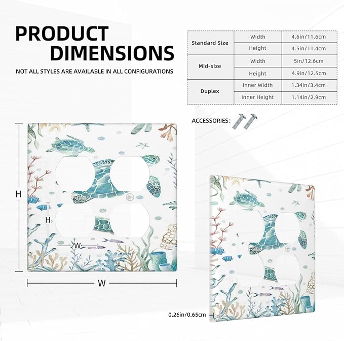 Sea Turtle Ocean Starfish Fish Coral Pearl Outlet Covers 2 Gang Double Duplex Decorative Light Switch Covers Electrical Wallplates Socket Faceplate for Bathroom Kids Room Decor