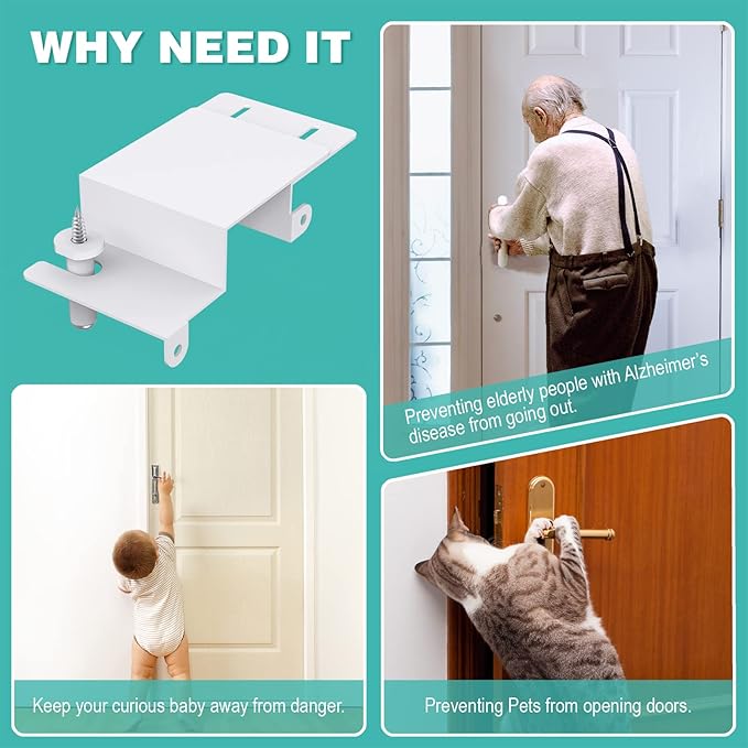 Child Safety Door Top Lock - Top Door Lock for Kids Safety Sturdy Metal Toddler Door Lock for Safety Adjustable Door Top Lock for 0.8-2 inch Thick Interior Doors 4 Pack