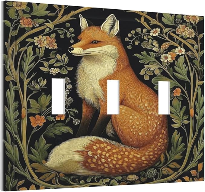 Fox Morris Plants Flowers Vine Colorful Floral Decorative Switch Plates 3 Gang Wall Plate Triple Toggle Light Switch Cover Faceplate Electrical Wall Panels For Bed Room Living Room Decor
