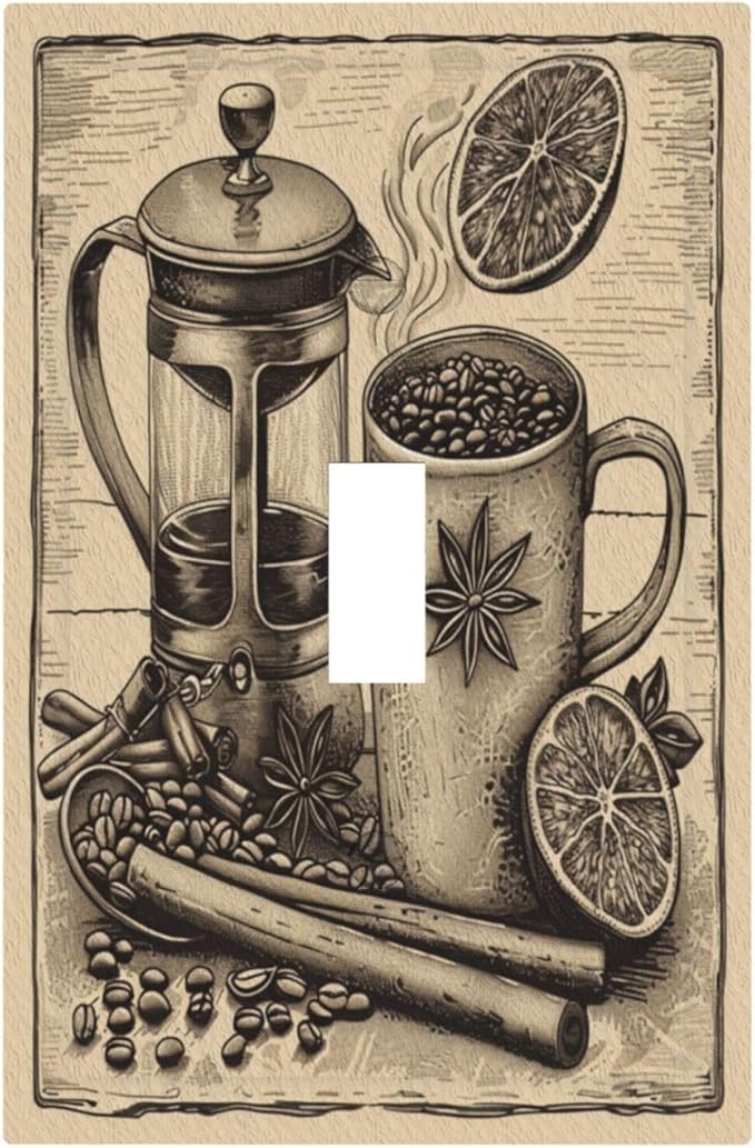 Light Switch Cover Plate Beige Vintage Rustic Coffee Beans Spice 1 Gang Single Toggle Decorative Switch Plates Wall Plates Electrical Faceplate for Kitchen Coffee Bar Decor