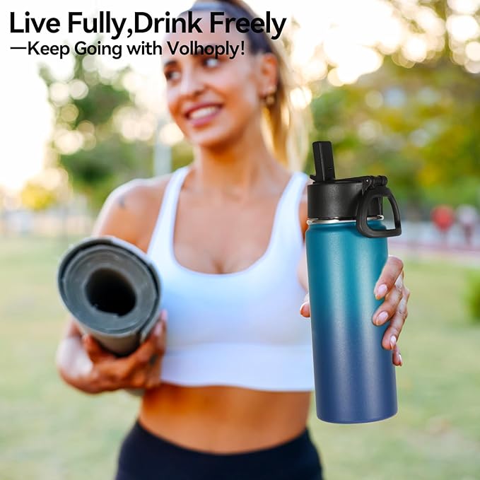 Volhoply 16 OZ Kids Water Bottle Bulk 8 Pack,Insulated Sports Bottles with Straw Lid,Stainless Steel Bottle with Handle Keep Cold & Hot,Double Wall Vacuum Tumbler Cups for School(Assorted, 8)
