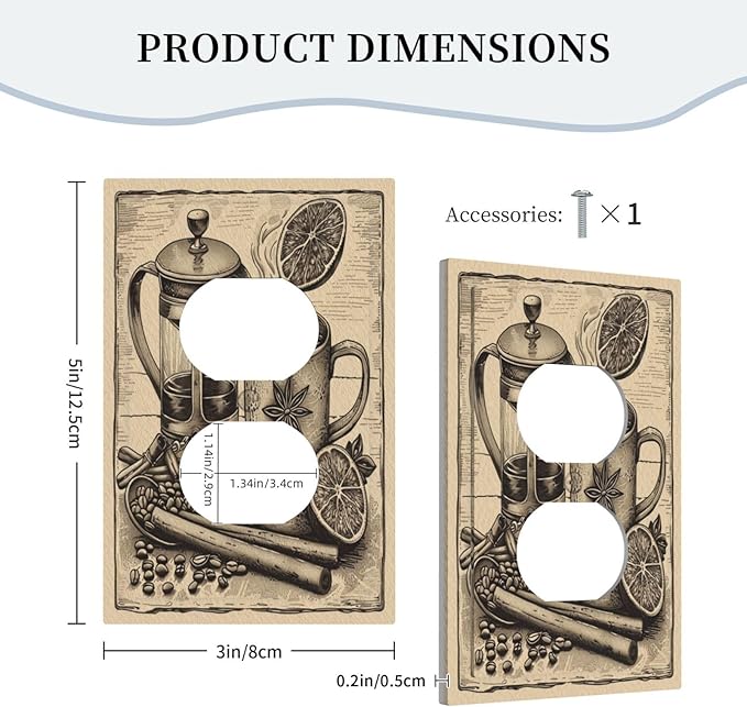 Decorative Outlet Covers Beige Vintage Rustic Coffee Beans Spice 1 Gang Duplex Light Switch Cover Plate Electrical Switch plates Wall Plates Receptacle Covers for Kitchen Coffee Bar Decor