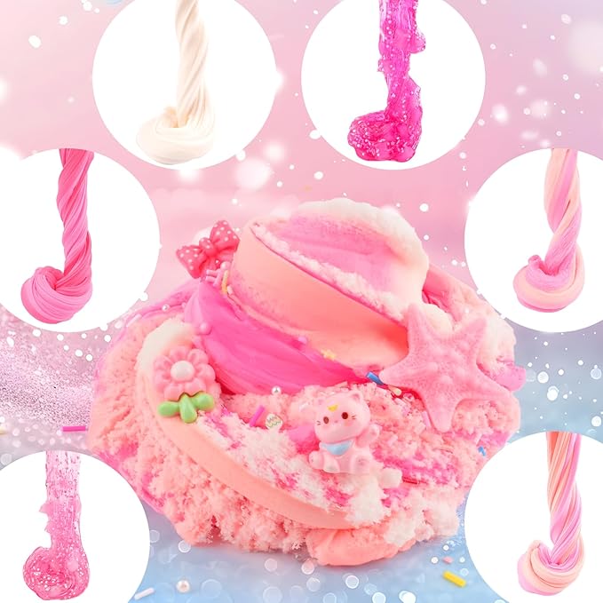 6 Pack Slimes Kit, Pink Slime Kids, Cloud Butter & Clear Slime, Party Favors, Toys for Girls Boys Ages 8-12, Goodie Bag Stuffers,9-10 Year Old Girls Birthday Gift Ideas Cute Stuff