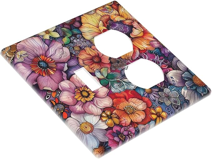 Wallplates Colorful Bohemian Flowers Vintage Boho Floral 1 Toggle 1 Duplex Switch Plate Electrical GFCI Faceplate Decorative Light Switch Covers for Bed Room living Room Decor