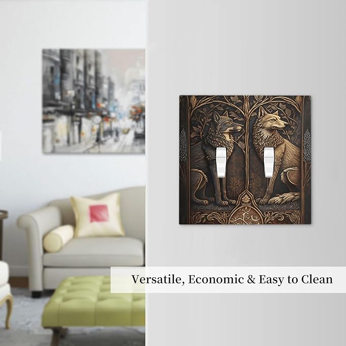 Medieval Wolves Animal Vintage Print Decorative Switch Plates 2 Gang Double Toggle Outlet Light Switch Cover Wall Plate Electrical Faceplate for Farmhouse Home Decor