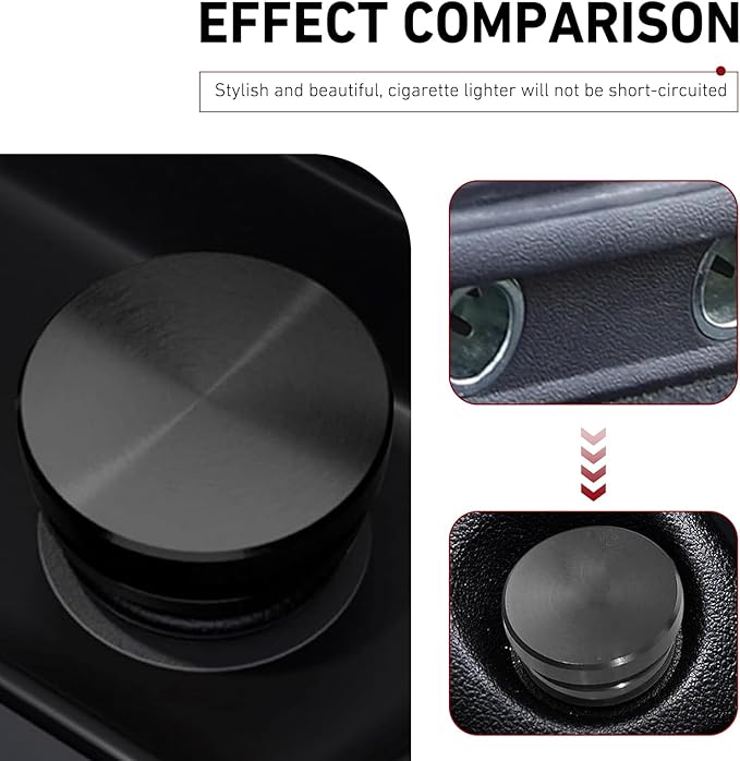 WZP Cigarette Lighter Plug Cover, Aluminum Cigarette Lighter Socket Cover Cap, Dustproof Waterproof Plug Covers Replacement, Universal for Car Power Port Outlet with Standard 12V Power Source (Black)