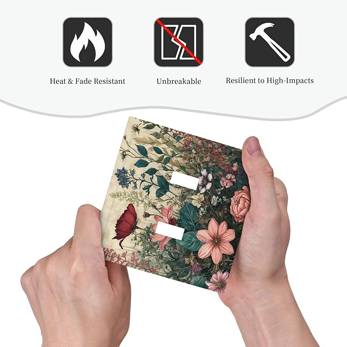 Decorative Light Switch Cover Rustic Wildflower Red Floral Green Plant 2 Gang Wall Plate Oversized Double Toggle Two Switch Dual Device Face Plate