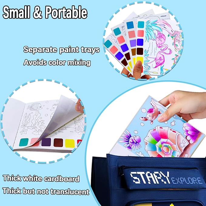 JUNQIU 3Pack Water Color Paint Sets for Kids, Paint With Water Books, Pocket Watercolor Painting Book, Arts and Crafts for Girls Gifts,Stocking Stuffers For Kids