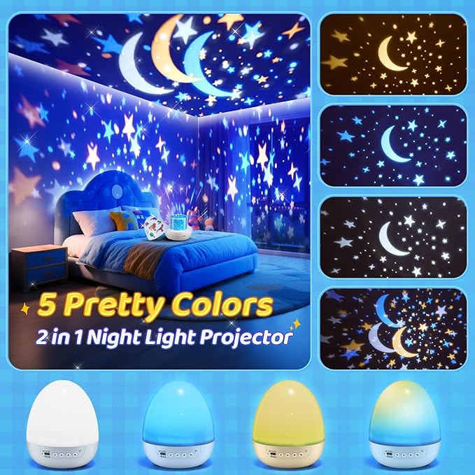 Dinosaur Egg Light for Nursery Sound Machine | 15 Sleeping Sounds+12HD Films+360°Rotating | Dnio Gifts for Kids Primal Hatch Dinosaur Egg Night Light for Nursery Boy Toys Hatch Sound Machine Lights