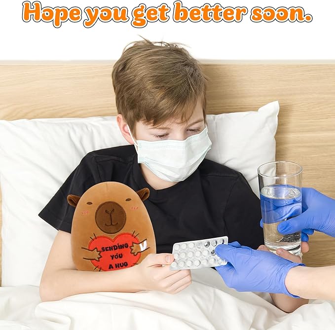 Capybara Plush, 8 Inch Get Well Soon Stuffed Animal with Bandage & Heart Hug for Surgery Recovery, Emotional Support Plush Toy, Feel Better & Get Well Gifts for Women, Men & Kids