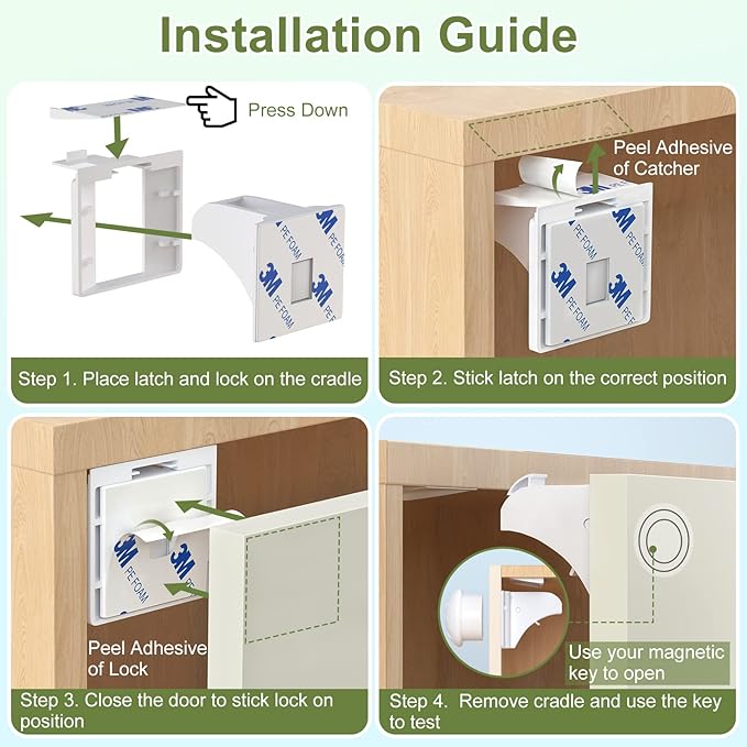 Child Safety Magnetic Cabinet Locks, AOSITE 6 Pack+2 Keys Baby Proofing Magnetic Drawer Locks for Kitchen, Cabinet Lock Baby Proofing with Adhesive No Drill, 4 Baby Safety Cabinet Locks for Knobs