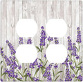Purple Lavender Rustic Wooden Flowers Floral Plant Outlet Covers 2 Gang Double Duplex Decorative Light Switch Covers Electrical Wallplates Socket Faceplate for Farmhouse Living Room Decor