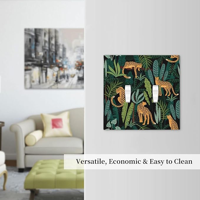 Jungle Cheetah Tropical Wildlife Leopard Green Palm Leaf Decorative Switch Plates 2 Gang Double Toggle Outlet Light Switch Cover Wall Plate Electrical Faceplate for Farmhouse Home Decor