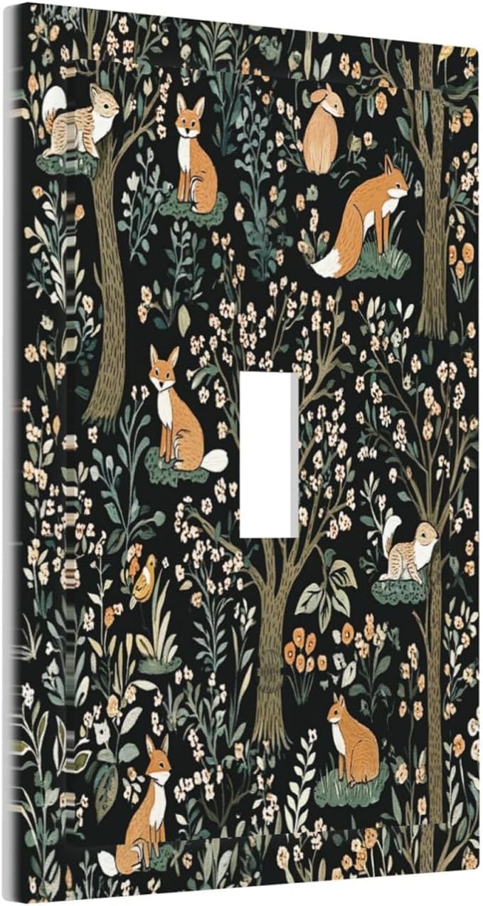 Decorative Light Switch Cover Fairy Forest Animals Fox Squirrel Flower 1 Gang Single Toggle Device Electrical Faceplate Switchplates Decorator Outlet Wall Plate For Bed Room Farmhouse