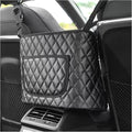 Dickno Car Purse Holder Between Seats, Leather Auto Front Seat Handbag Organizer Pocket, Universal Large Capacity Seat Bag Box Storage, Vehicle Interior Backseat Barrier for Kids Pet