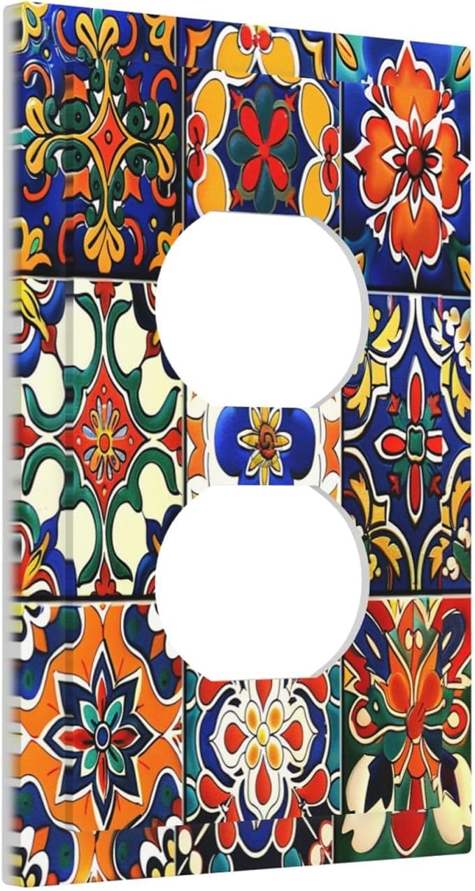 Outlet Covers Colorful Mexican Talavera Vintage Boho Floral 1 Gang Duplex Light Switch Cover Decorative Switch Plates Electrical Receptacle Faceplate Wall Plate for Kitchen Bathroom