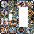 Mexican Talavera Tiles Floral Outlet Covers 1 Toggle 1 Rocker Combination Decorative Wall Plate Electrical Switch Plates Light Switch Cover Plate for Bathroom Kitchen Decor