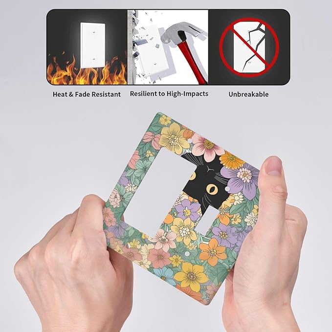 Outlet Covers Funny Cute Cartoon Cat Floral Colorful Flower 1 Toggle 1 Rocker Combination Decorative Wall Plate Electrical Switch Plates Light Switch Cover Plate For Kids Room Nursery