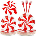 100Pcs Christmas Peppermint Paper Plates and Napkins Party Supplies Candy Cane Party Tableware Set Red and White Striped Christmas Winter Party Decor Favors for Holiday Xmas Theme Party Serves 25